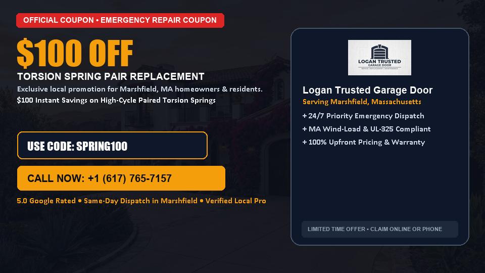 $100 OFF Dual High-Cycle Torsion Spring Replacement in Marshfield, MA - Logan Trusted Garage Door